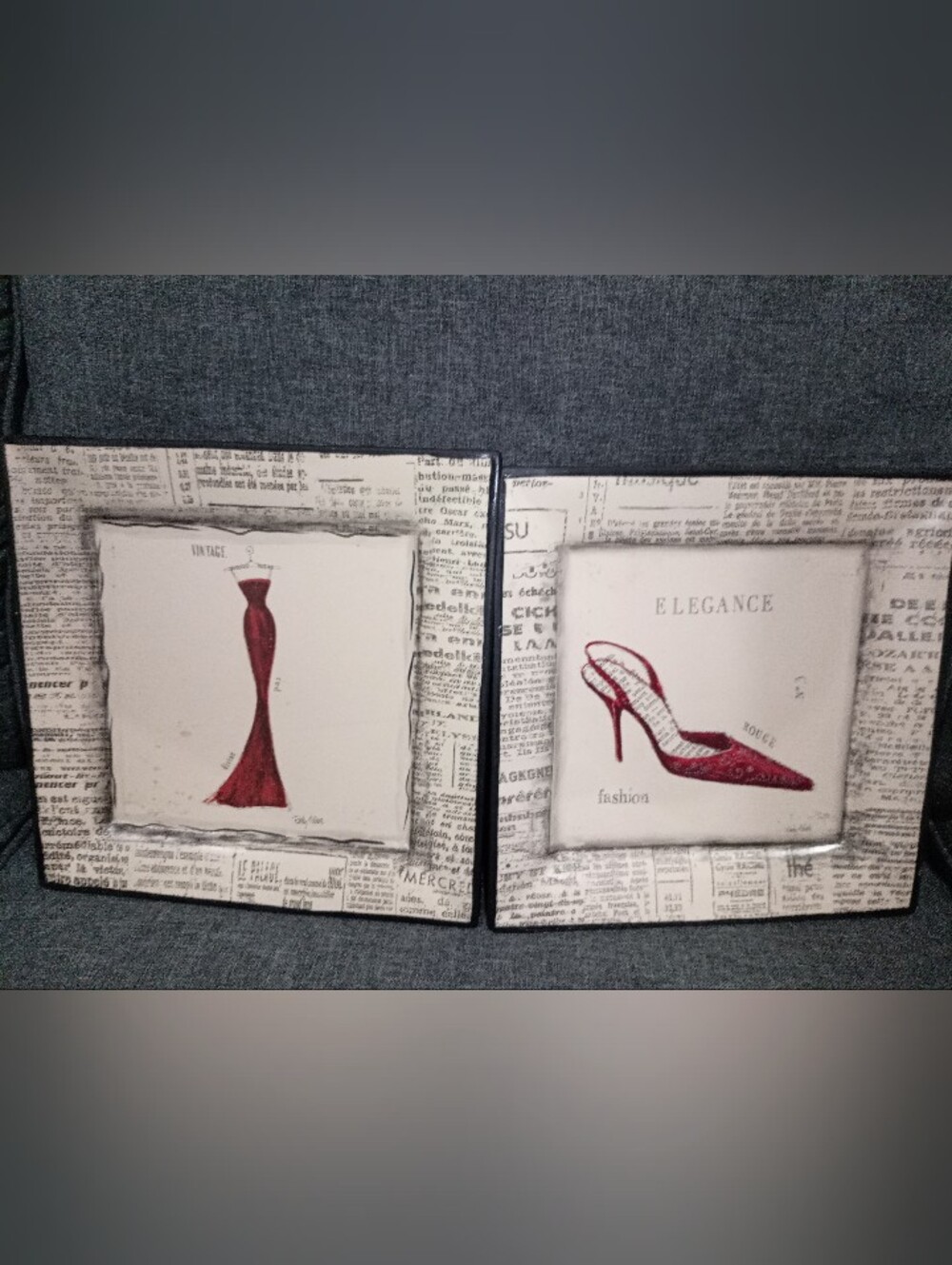 VTG Emily Adams Framed Fashion Art Set 2 Divine Silhouette Elegance Rouge Decor